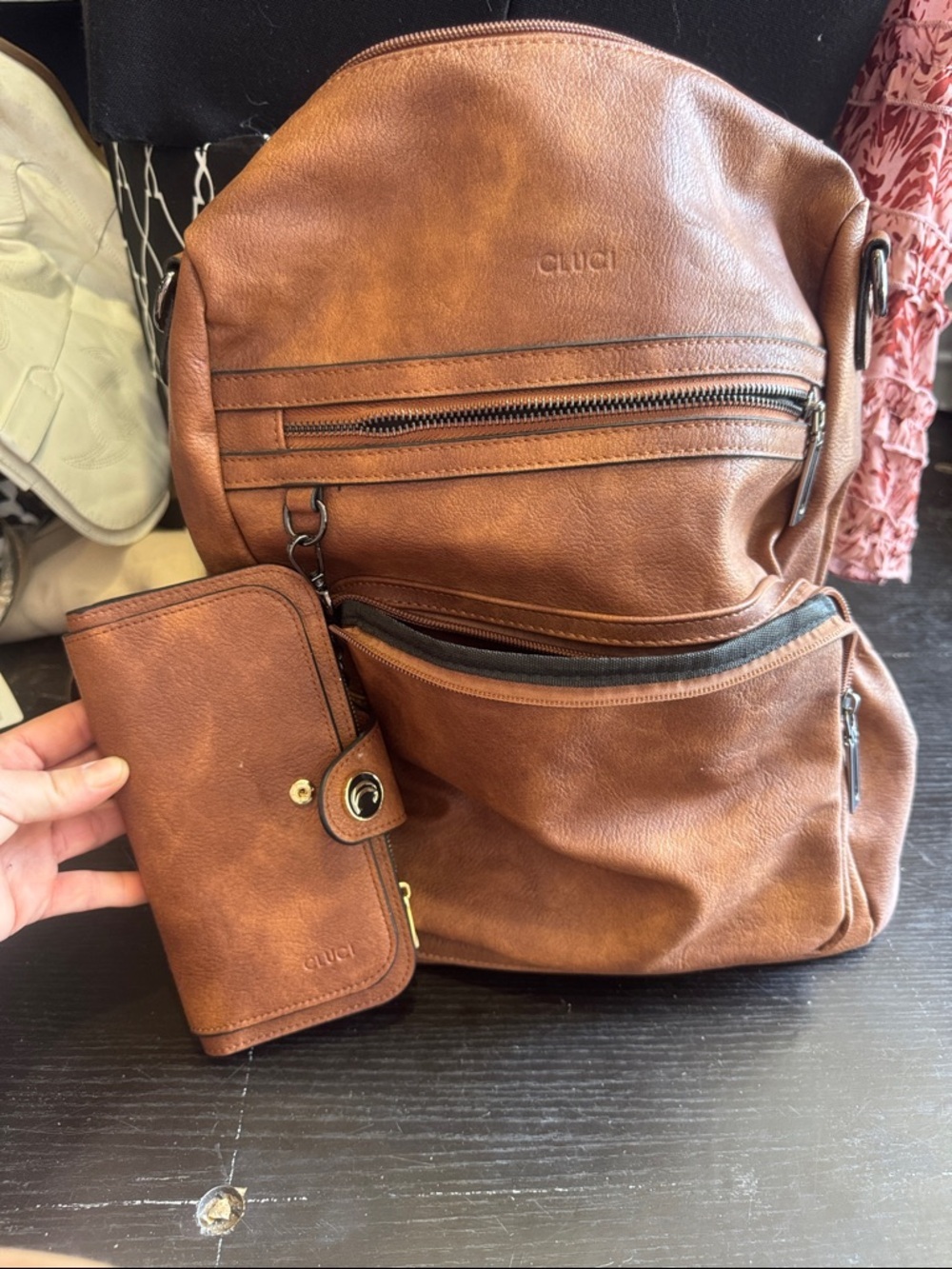 CLUCI Tan Faux Leather Backpack with Tassel Accent - Picture 10 of 10